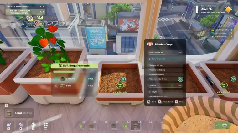 Seedlings growing in a Tiny Eden planter with the plant information panel open